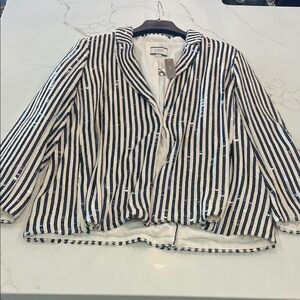 Zara Navy and White Striped Blazer